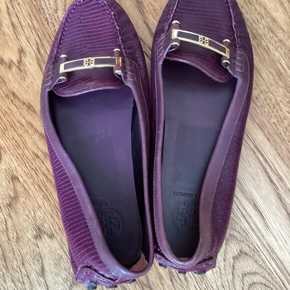 Tory Burch Croc Embossed Leather Driving Moccasins Loafer Shoes Purple SIZE 11 - Picture 5 of 7